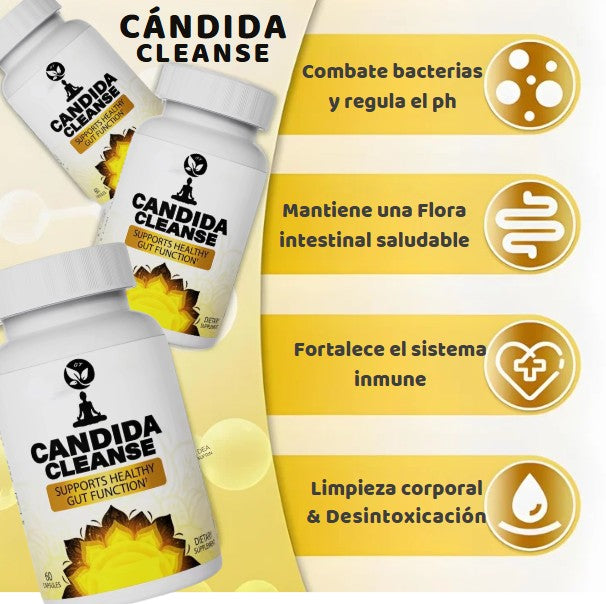 Candida Cleanse - Apoyo intestinal y colon, fórmula avanzada de probióticos y hierbas, fórmula herbaria natural, hoja de orégano, ajenjo, nuez negro, ácido caprílico-1 para hombres y mujeres, 60 cápsulas