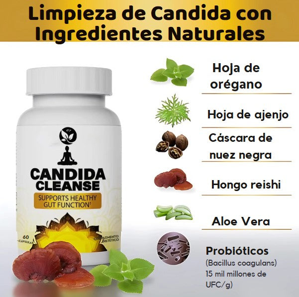 Candida Cleanse - Apoyo intestinal y colon, fórmula avanzada de probióticos y hierbas, fórmula herbaria natural, hoja de orégano, ajenjo, nuez negro, ácido caprílico-1 para hombres y mujeres, 60 cápsulas